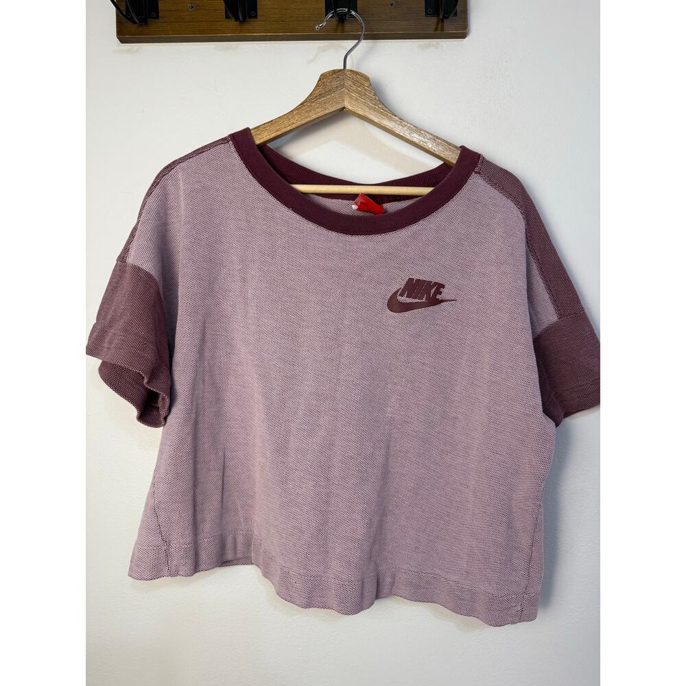 Nike Mesh Colorblock Cropped Boxy Tee Burgundy Mauve Women’s